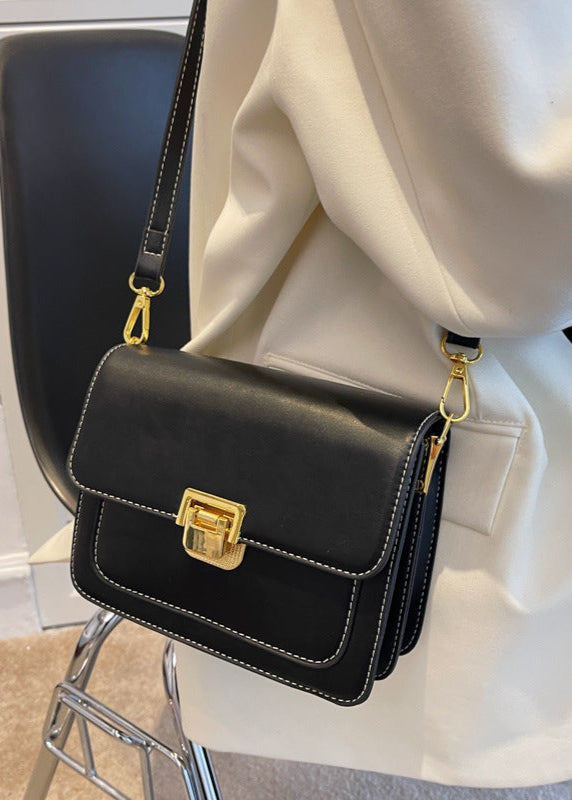Two Tone Faux Leather Structured Crossbody Bag