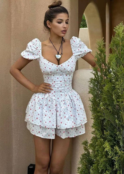 Floral Puff Sleeve Mini Dress Lightweight Fabric