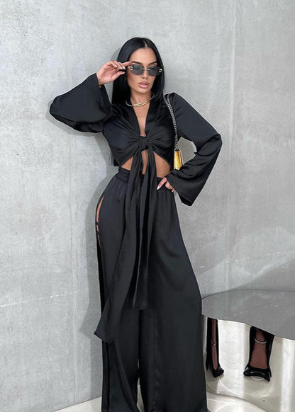 Satin Two Piece Set With Side Slits