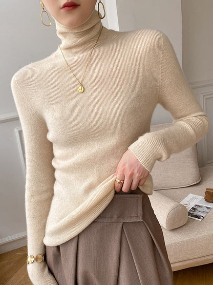 Simple Skinny Solid Color High-Neck Sweater Tops Pullovers
