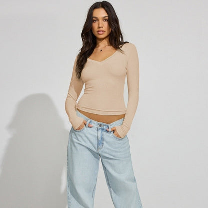 Short Fit V-Neck Solid Color T-Shirt
