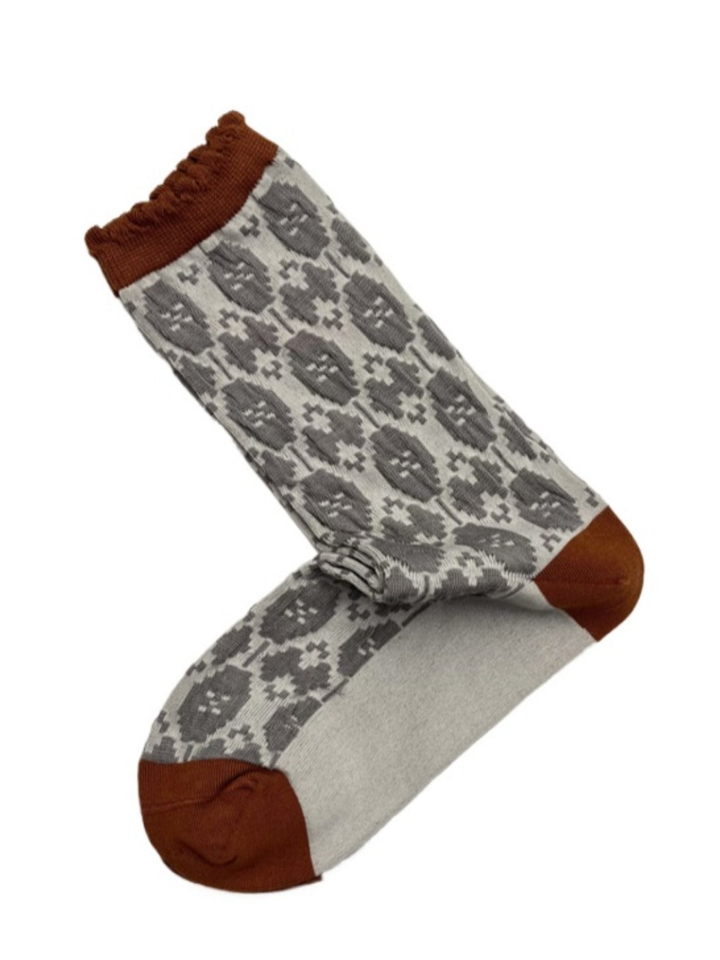 Rufia - Retro Mid-Calf Socks with Embossed Flowers