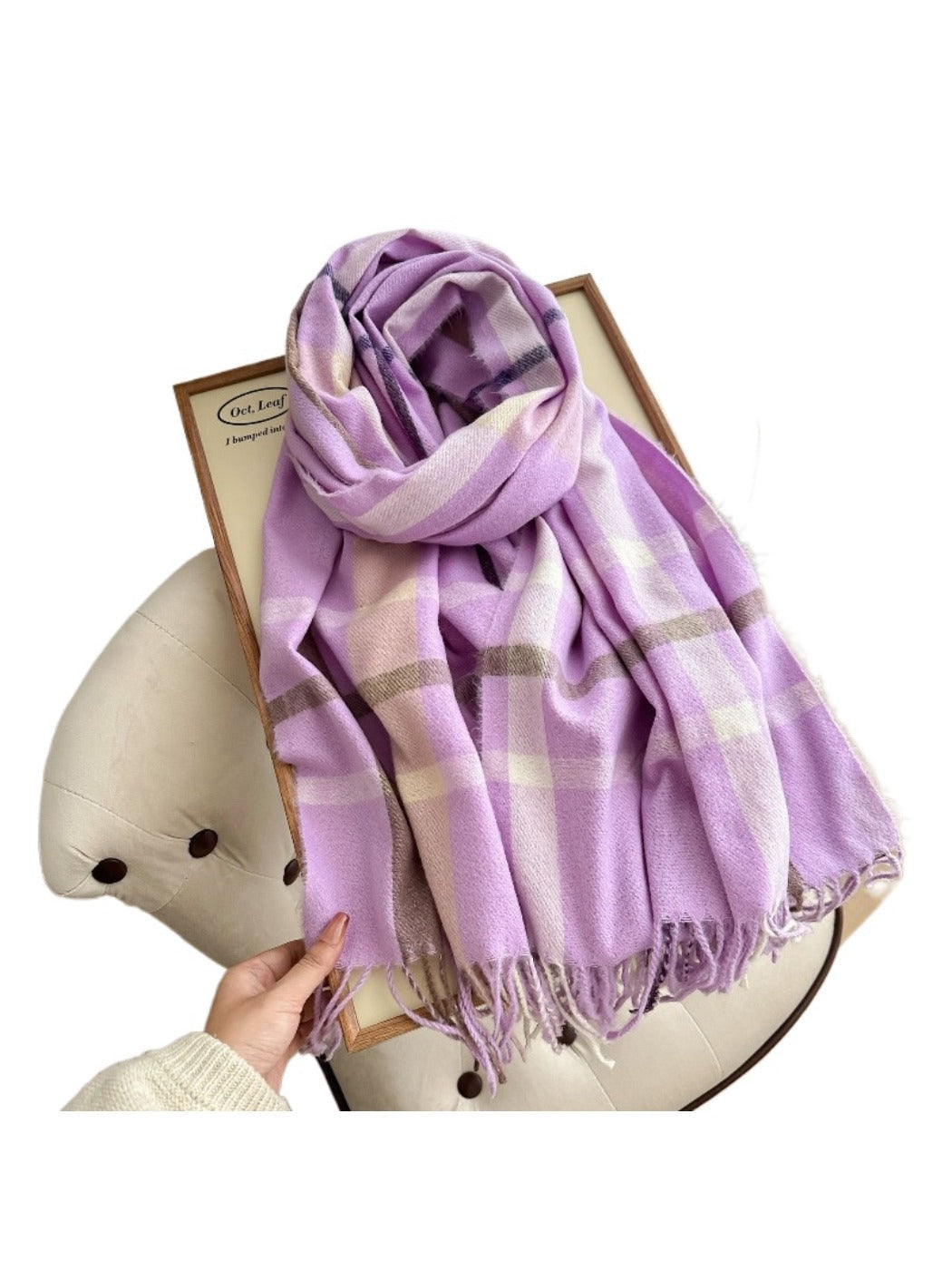 Scarvii - Reversible Color-Block Plaid Scarf with Fringe
