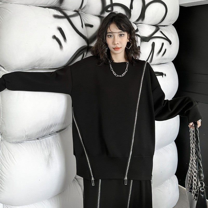 Contrast Panel Zip Up Sweatshirt