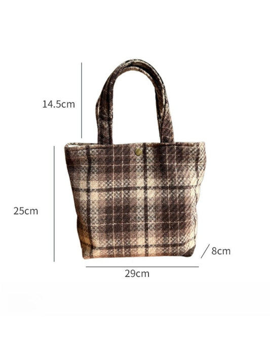 Cosbai - Vintage Canvas Shoulder Bag with Plaid Patterns