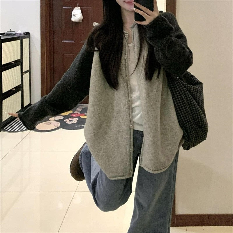 Color Block Long Sleeve Knit Cardigan