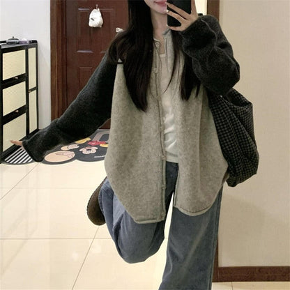 Color Block Long Sleeve Knit Cardigan