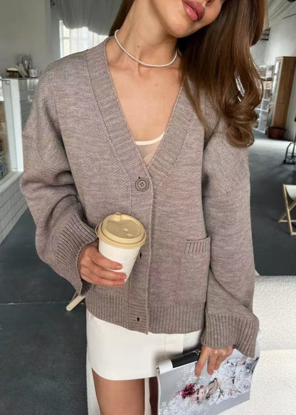 Oversized Knit Button Cardigan Brown Soft Fabric
