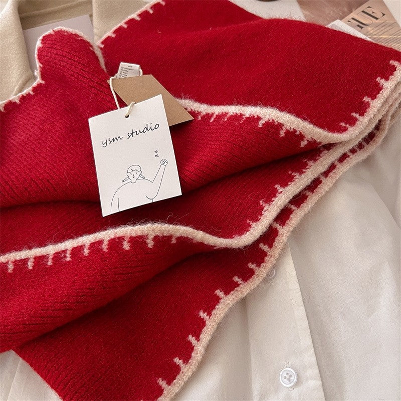 Color Blocking Lock Edge Knitted Scarf