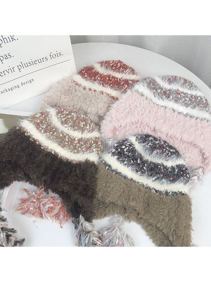Haila - Striped Plush Knitted Beanie with Ear Flaps