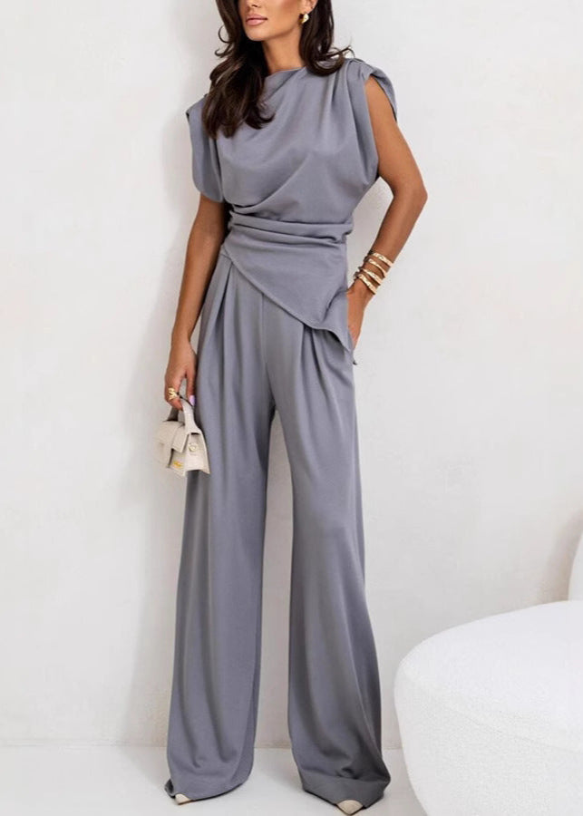Asymmetric Drape Pants Set Lightweight Fabric