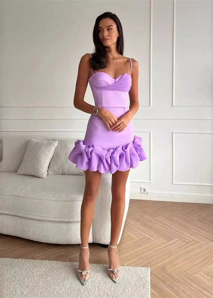 Corset Mini Dress In Smooth Fabric With Ruffle Hem