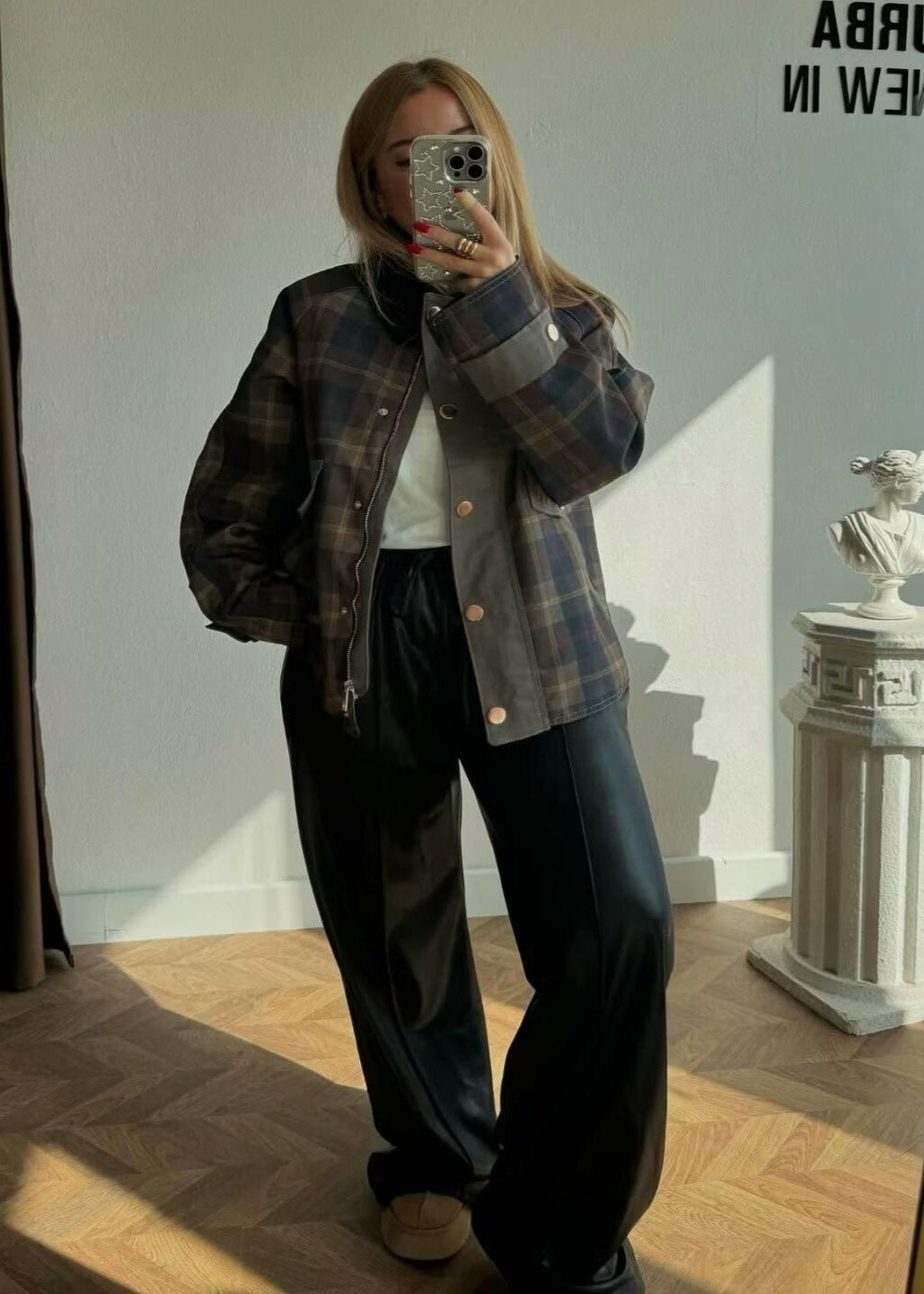 Plaid Oversized Jacket Structured Comfortable Fabric