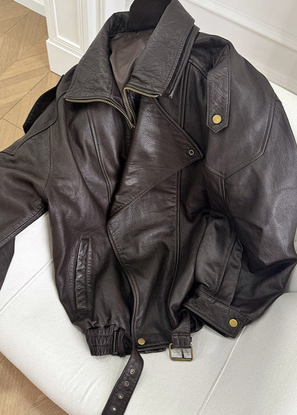 Oversized Leather Biker Jacket With Vintage Style