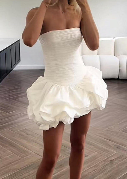 Strapless Ruched Bubble Mini Dress Black White