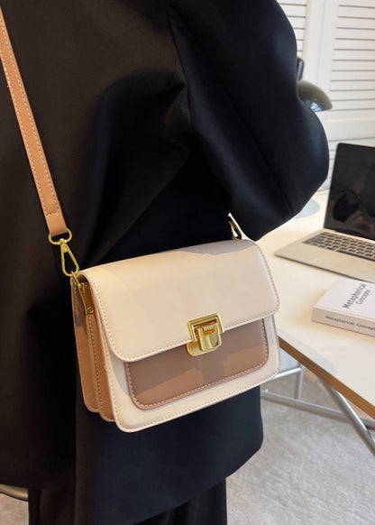 Two Tone Faux Leather Structured Crossbody Bag
