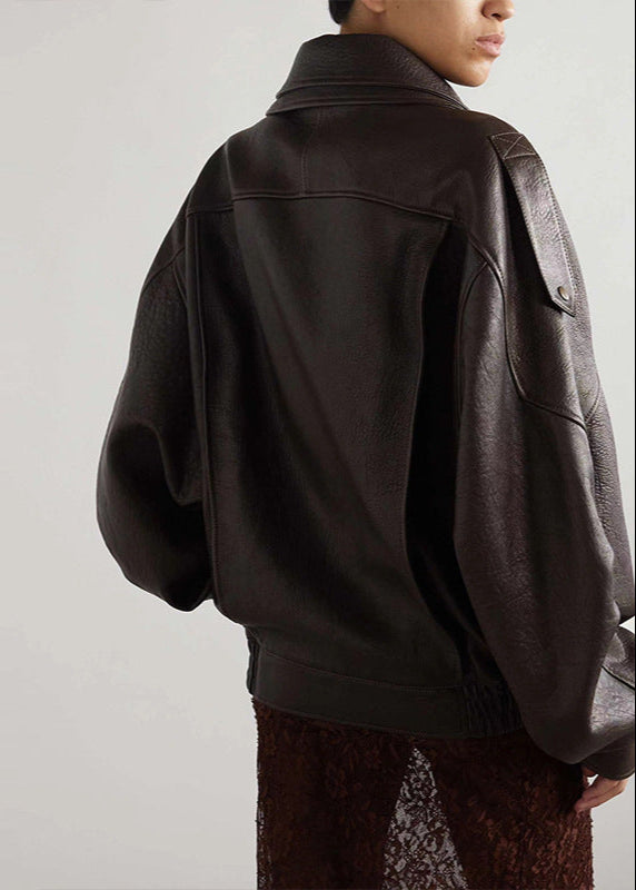 Oversized Leather Biker Jacket With Vintage Style
