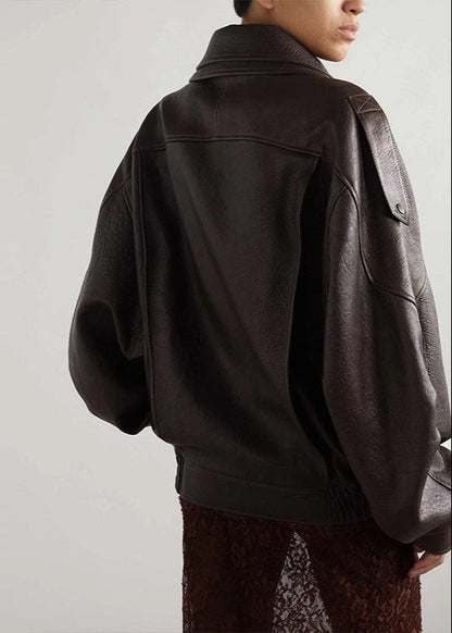 Oversized Leather Biker Jacket With Vintage Style