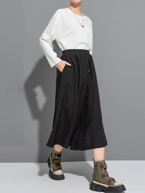 False Two High Waisted Solid Color Casual Pants Bottoms Culotte