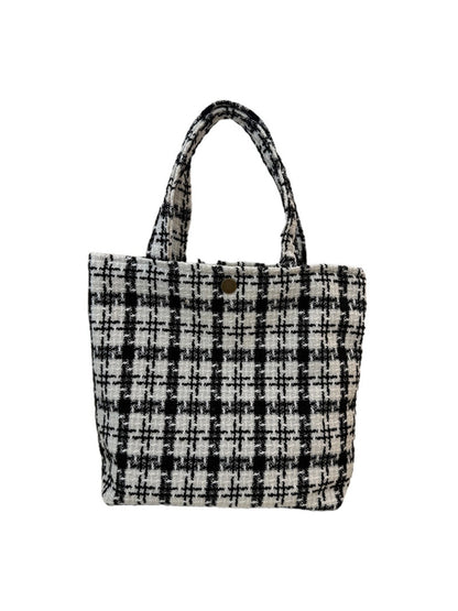 Cosbai - Canvas Small Tote with Plaid Patterns