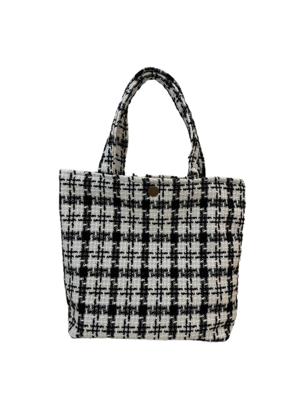 Cosbai - Canvas Small Tote with Plaid Patterns
