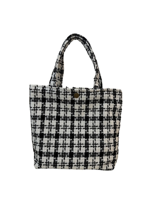 Cosbai - Canvas Small Tote with Plaid Patterns
