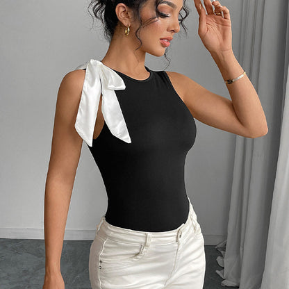 Color Block Bow Tie Slim Vest