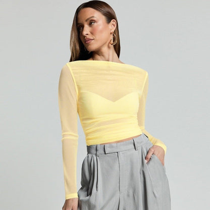 Mesh Ruffle Long Sleeve Tee