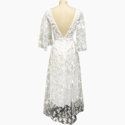 Deep V Lace Back Evening Gown