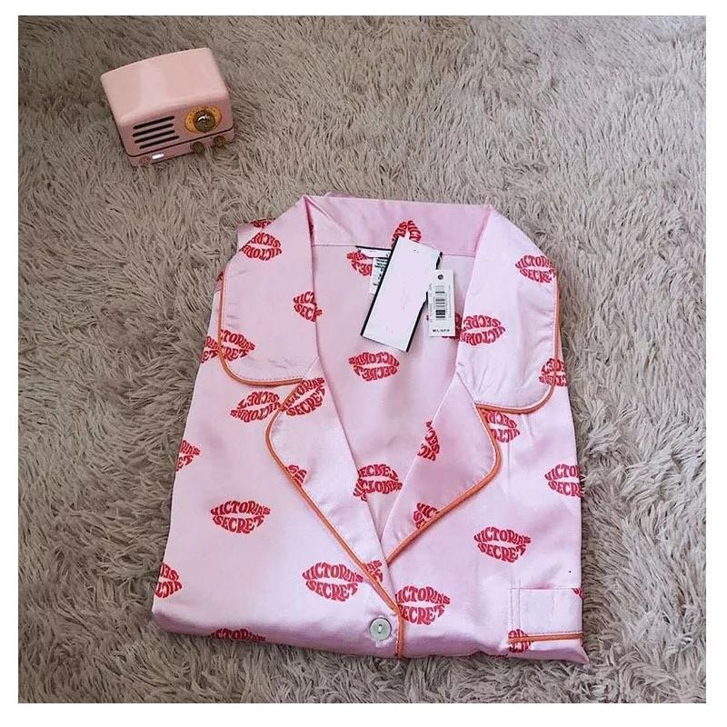 Sexy Home Service Two-Piece Pajama Set With Ice Silk Satin Strong Print Short Sleeve Shorts