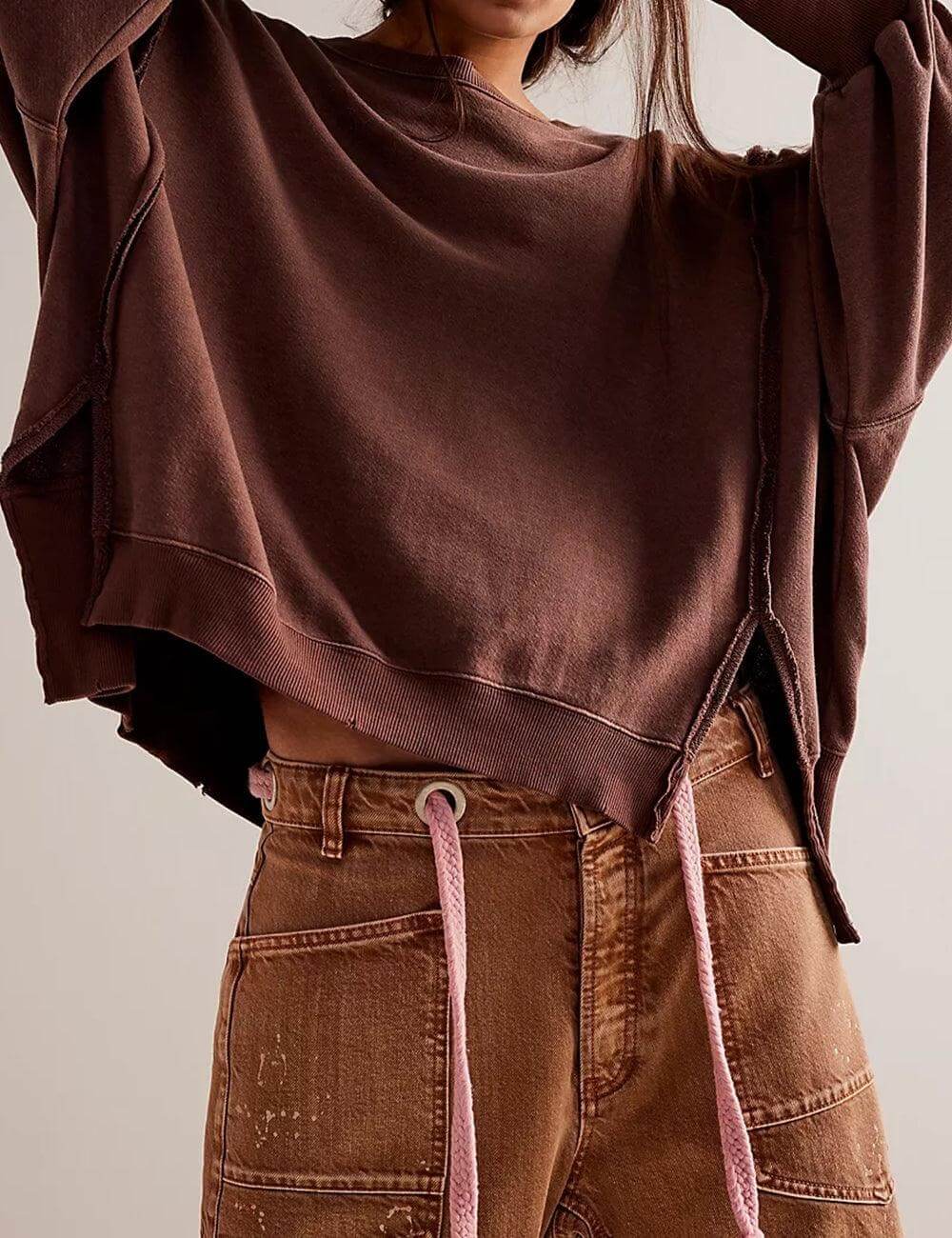 Solid Color Round Neck Split Hoodies