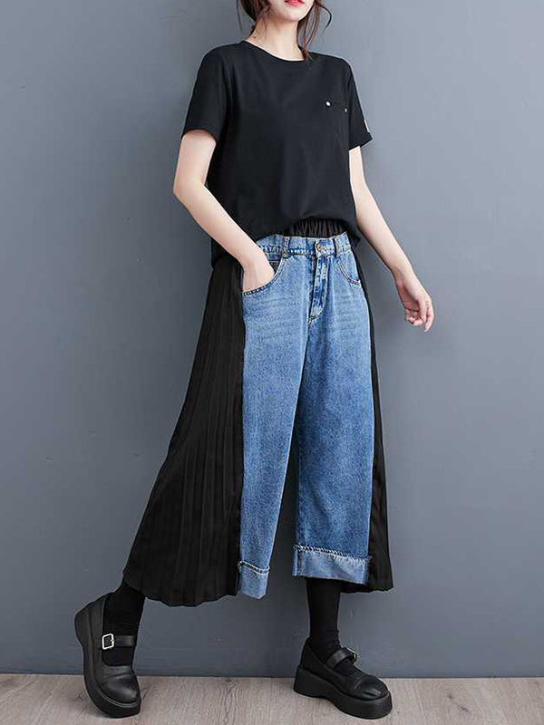 False Two High Waisted Elasticity Split-Joint Jean Pants Bottoms