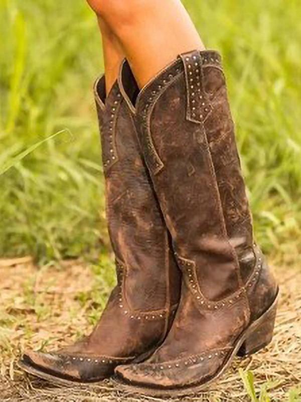 Plain Round Toe Casual Outdoor Knee Highthigh Heels Boots