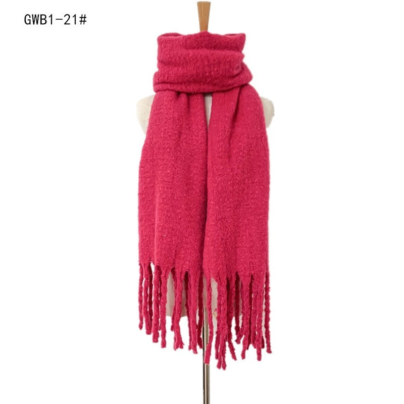 Winter Tassel Thickened Solid Color Scarf Shawl
