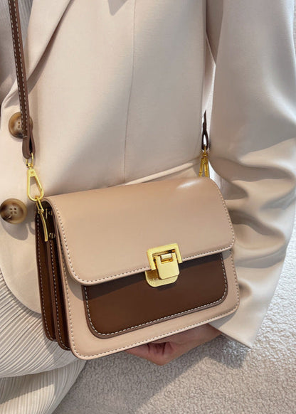 Two Tone Faux Leather Structured Crossbody Bag