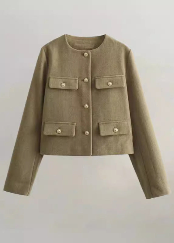 Tweed Cropped Jacket With Gold Button Accents