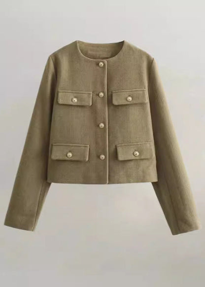 Tweed Cropped Jacket With Gold Button Accents