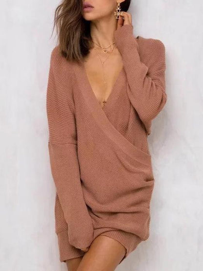 Knitting V-Neck Long Sweater Tops