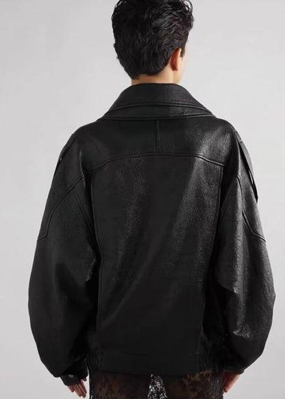 Oversized Leather Biker Jacket Vintage Style