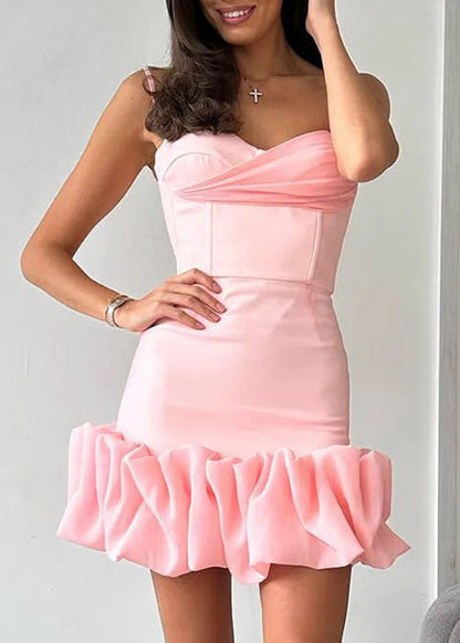 Corset Mini Dress In Smooth Fabric With Ruffle Hem