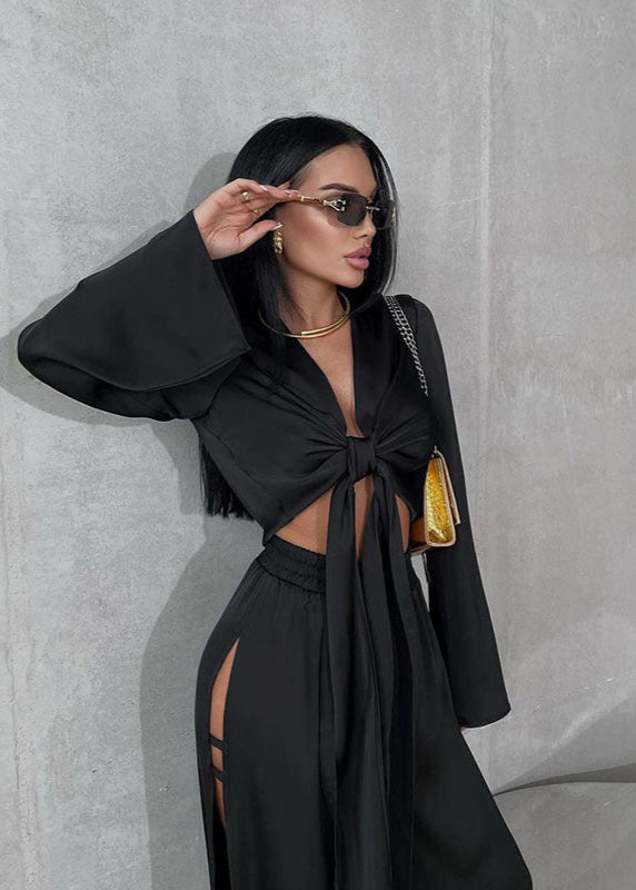 Satin Two Piece Set With Side Slits