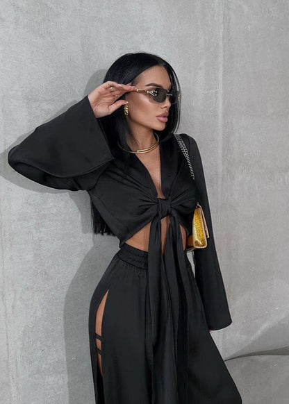 Satin Two Piece Set With Side Slits