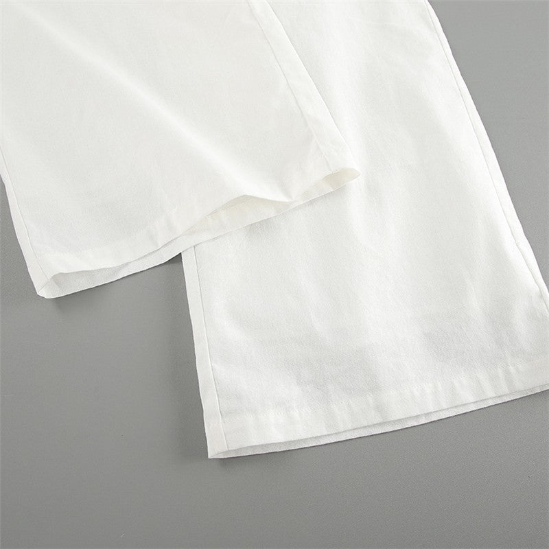 White Linen Blend Sleeveless Blazer And Trousers Set