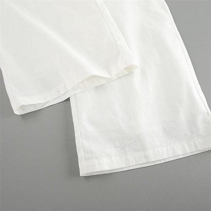 White Linen Blend Sleeveless Blazer And Trousers Set