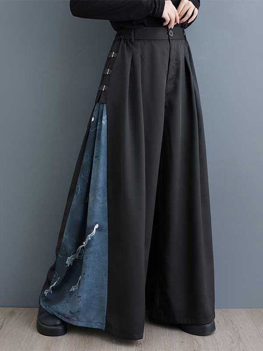 High Waisted Loose Buttoned Elasticity Pleated Pockets Split-Joint Pants Trousers