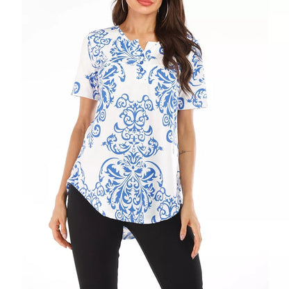 Spring And Summer New Button Collar Pleated Short Sleeve T Shirt
