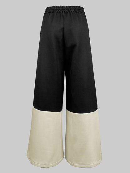 High Waisted Loose Contrast Pleated Pocket Pants Cotton Blend