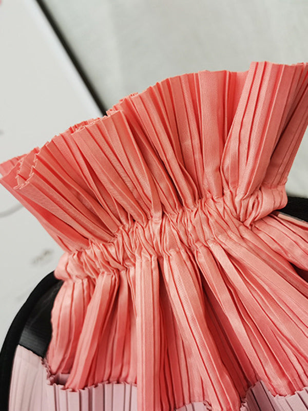 Contrast Color Drawstring Pleated Bags Accessories