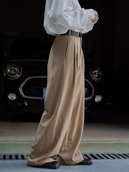 High Waisted Loose Pleated Solid Color Split-Joint Casual Pants Bottoms Trousers
