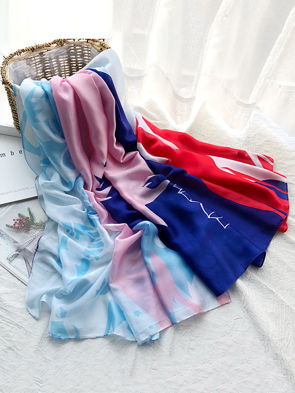 Sun-Protection Contrast Color Printed See-Through Shawl&Scarf